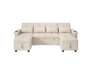 Canapé d'angle droit fixe MODERNLUXE  4 places Velours côtelé beige avec coffre de rangement