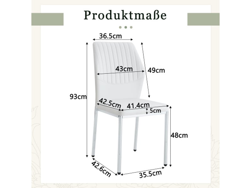  Ensemble de 4 chaises de salle à manger chic – style léger-luxe, dossier blanc pu à motif vertical, pieds métal argenté  - Conforama C