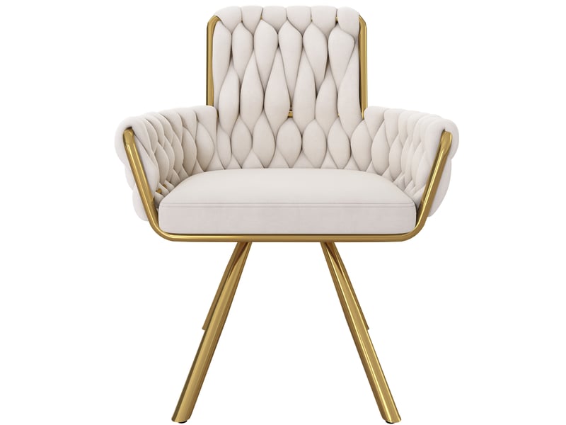  Lot de 6 chaises 56x58x85 cm, chaises salle à manger, pivotantes 360°, dossier haut, velours beige, métallique  - Conforama A