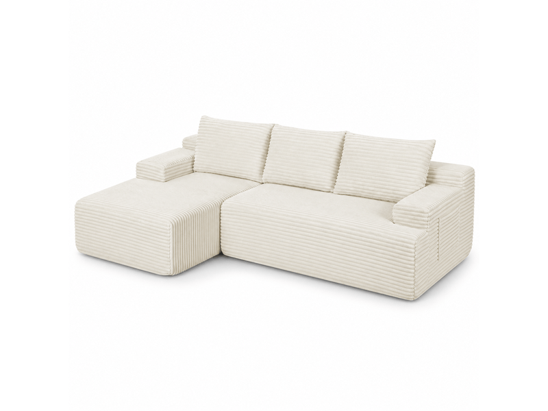  Canapé d'angle modulable 236 cm-assise profonde style cloud-en velours côtelé-beige  - Conforama A