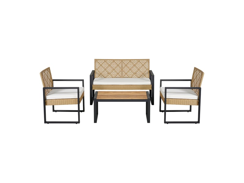  Salon de jardin 4 pièces aspect rotin beige noir naturel 03_0010528  - Conforama B