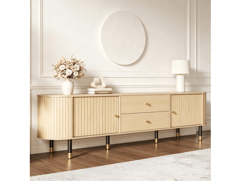  Meuble tv 180 x 40 x 58 cm, 2 tiroirs, 2 portes, passe-câbles, naturel  - Conforama D