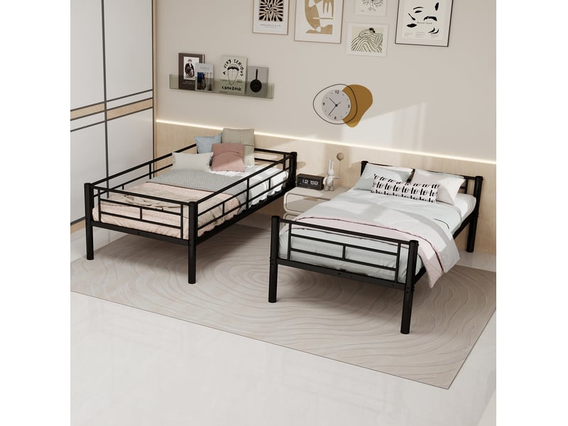  Lit superposé enfant 196,6x97,8x157 cm, convertible en 2 lits, structure métal, échelle antiglisse, noir, sans matelas  - Conforama E