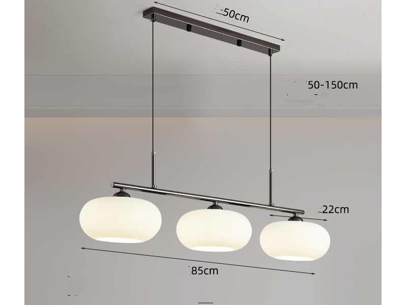  Suspension en métal noir mat avec abat-jour en verre – 3 flammes, l85 cm  - Conforama B