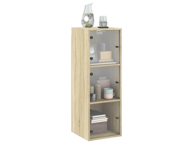  Armoire murale salon, meuble de rangement avec portes en verre chêne sonoma 35x37x100 cm  - Conforama D