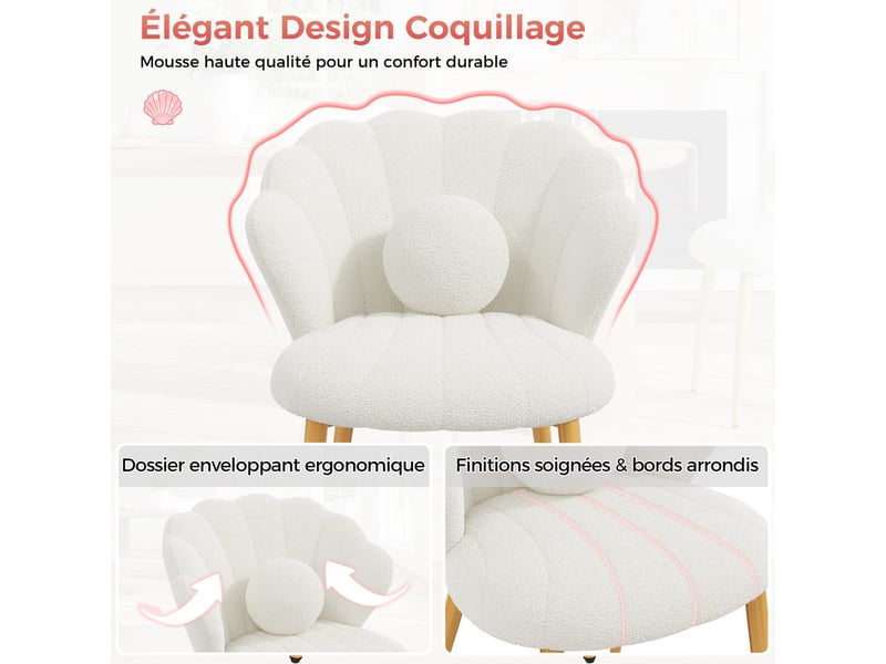  Lot de 2 chaises de salle à manger – assise rembourrée – pieds en métal doré – blanc  - Conforama E