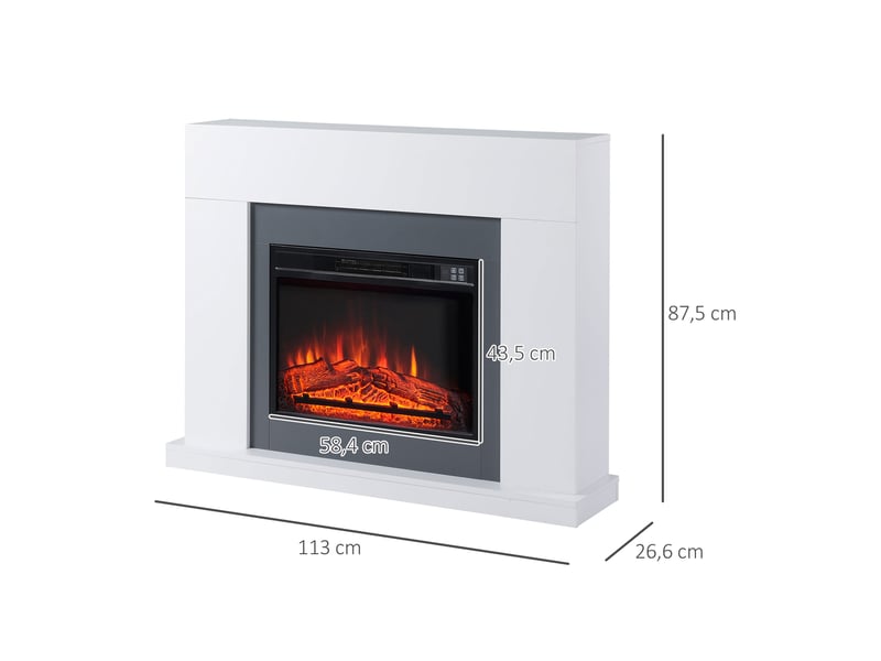  Cheminée électrique 1800–2000 w avec télécommande, flamme réglable, thermostat et programmateur hebdomadaire pour pièces jusqu'à 37 m², blanche  - Conforama E