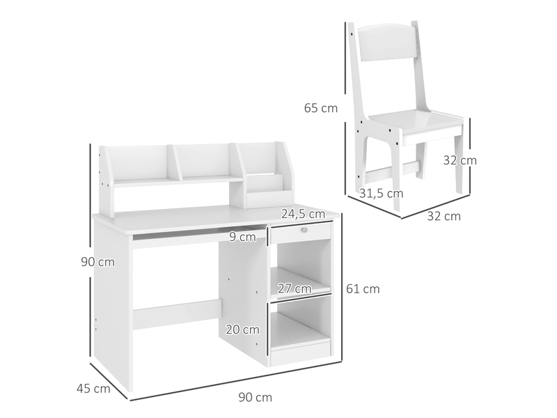 Ensemble bureau et chaise enfant avec rangement blanc 90 x 45 x 90 cm - Conforama E
