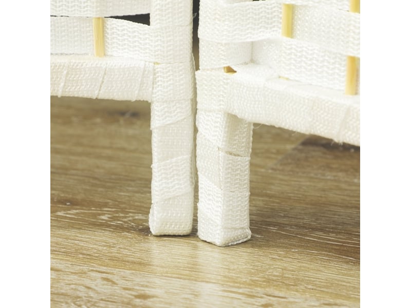  Paravent pliable 4 panneaux avec motif tissé en bois et polypropylène blanc 160 × 1,6 × 170 cm  - Conforama E