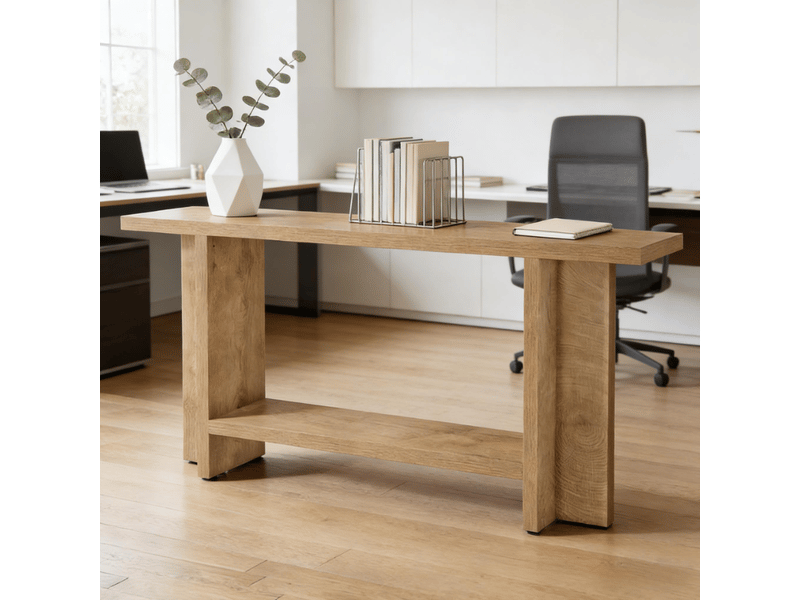  Table console 150x30x80 cm double niveau mdf marron  - Conforama C
