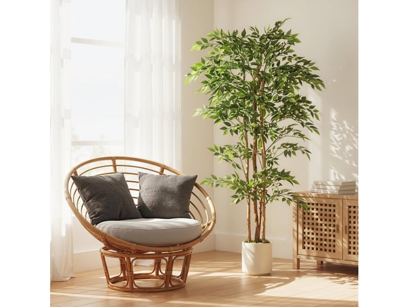  Plante artificielle banyan avec feuilles réglables et pot stable pour salon ou bureau en plastique vert  - Conforama B