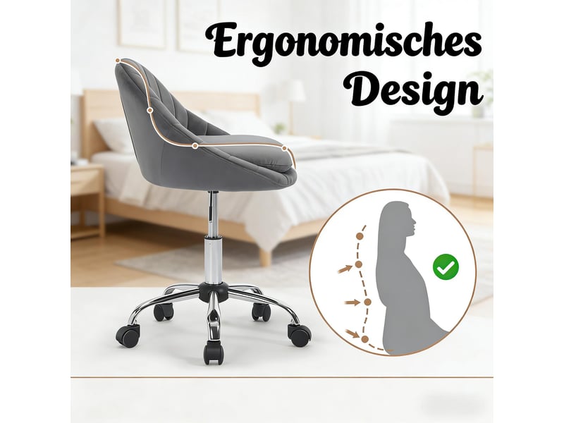  Chaise de bureau ergonomique pivotante 360° réglable en hauteur - lpospi - roulettes, velours gris foncé  - Conforama E