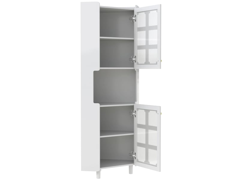  Armoire d'angle 63,5 x 15 x 157,5 cm blanche en mdf laqué, éclairage led piloté par application  - Conforama D