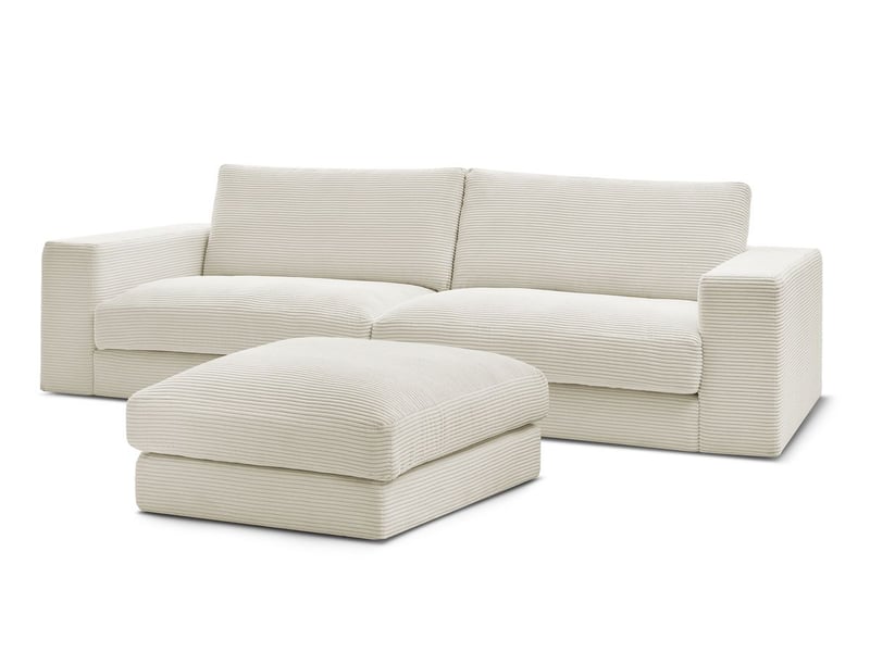  Bobochic canapé droit fixe 3 places leonard velours côtelé avec pouf beige LEONARD - Conforama A