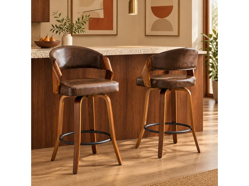  Tabourets de bar lot de 2 avec dossier - lpospi - structure bois, assise pu, cuisinecomptoir - marron  - Conforama B
