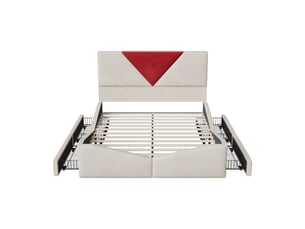 Lit avec rangement 140x190 cm <strong></strong> <strong></strong> coloris beige