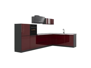Vicco cuisine en angle, rouge brillantanthracite, 347 x cm plan de travail marbre