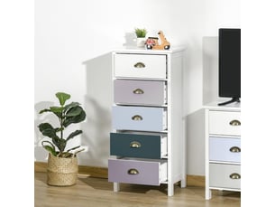 Chiffonnier commode meuble de rangement 5 tiroirs multicolores avec poignée métal coquille mdf - dim. 45l x 30l x 95,4h cm