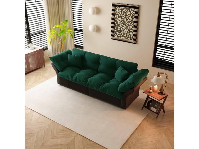  Canapé convertible 2 places 3-en-1, schlafsofa queen-size 190 cm, velvet vert, capitonné tufting, incl. 2 coussins, 190x85x91 cm, vert Morn Vibe - Conforama B