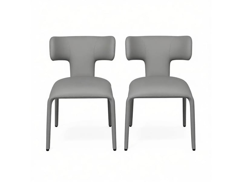  Lot de 2 chaises de salle à manger à dossier courbé en simili cuir gris  - Conforama A