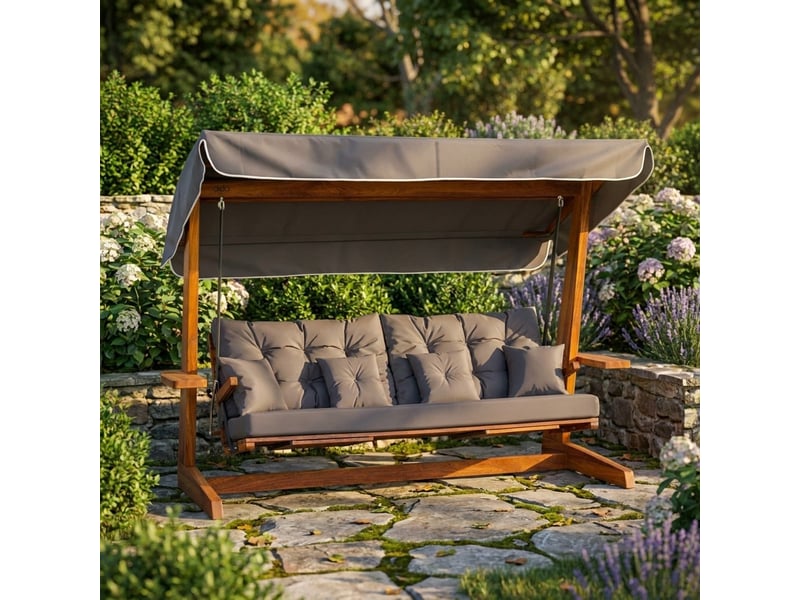 Balancelle de jardin en bois avec toit luna deluxe - anthracite - Conforama B