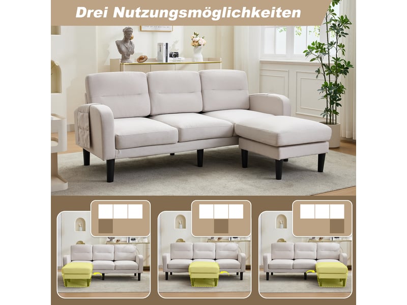 Canapé d'angle, canapé 3 places, beige, 204 x 136 x 80 cm, pour salon, mobilier pour espace de vie, adapté à l'espace de vie  - Conforama D