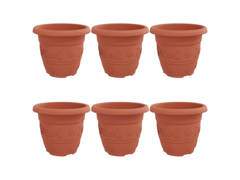  Jardinière - pot à fleurs rond 6 pcs rouge brique ø 30 x 25 cm plastique  - Conforama A