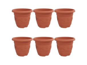 Jardinière - pot à fleurs rond 6 pcs rouge brique ø 30 x 25 cm plastique