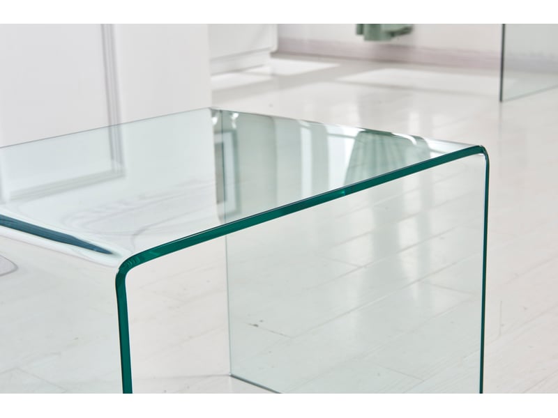  Table basse en verre trempé transparent avec plateau incurvé, pour salon, bureau et salle à manger, 50 × 40 × 45 cm  - Conforama E