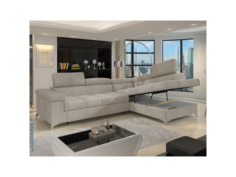 Canapé d'angle convertible palazzo 4 places beige – angle droit avec coffre - Conforama D