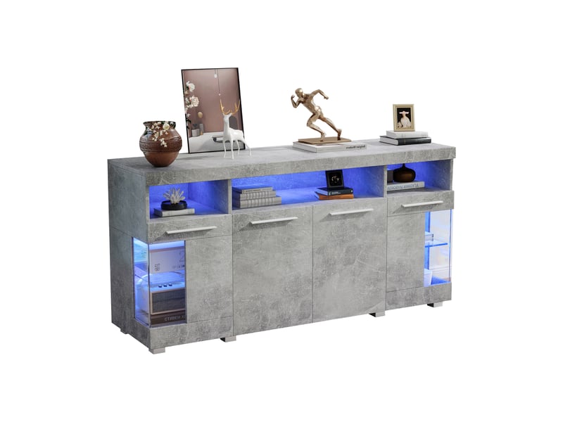Buffet de salon industriel gris ciment avec led 140x40x70cm - Conforama A