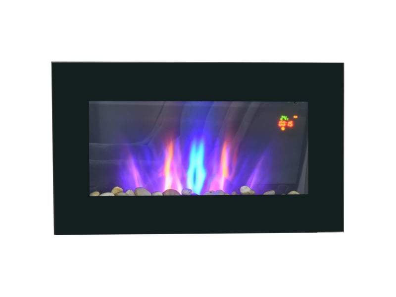  Cheminée électrique murale 72,5 x 11,5 x 40 cm noire en métal, led 7 couleurs avec télécommande  - Conforama A