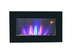 Cheminée électrique murale 72,5 x 11,5 x 40 cm noire en métal, led 7 couleurs avec télécommande