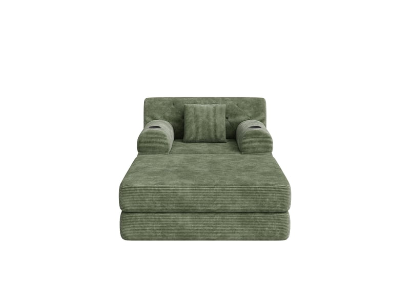  Canapé convertible compressé 1 place avec ottoman, en velours côtelé vert  - Conforama E