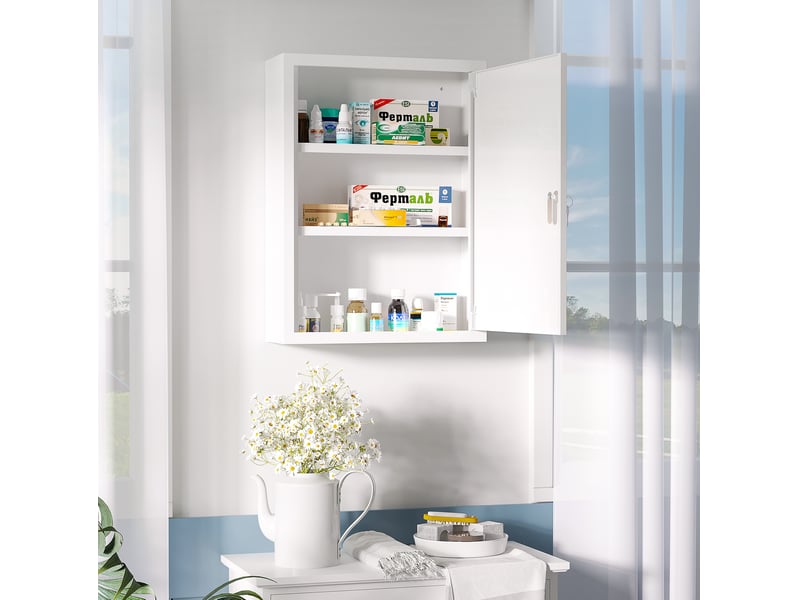  Armoire à pharmacie murale 40 x 15 x 53,5 cm blanche en acier, verrouillable avec 3 compartiments  - Conforama B