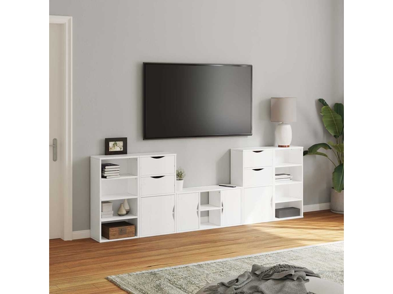  Meubles tv - banc tv - meuble de rangement 5 pcs avec rangement odda blanc bois de pin massif  - Conforama C