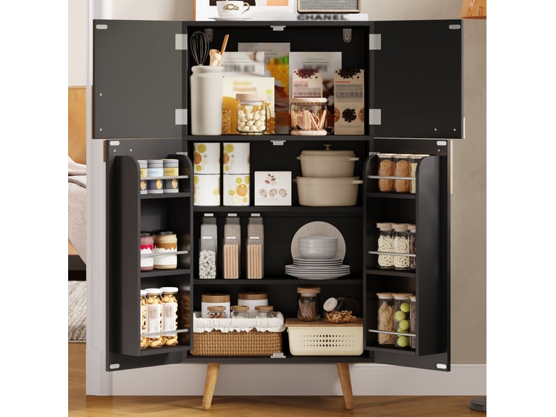  Armoire de cuisine 60x35x120 cm noire en mdf avec 4 portes et étagères réglables  - Conforama E