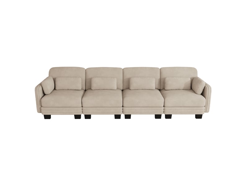 Canapé droit modulable 4 places 330x88x88 cm en chenille café clair - Conforama A