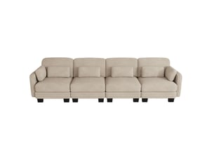 Canapé droit modulable 4 places en tissu chenille café clair, 330x88x88 cm