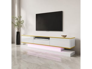 Meuble tv avec 3 tiroirs et niche ouverte 180 x 38 x 45 cm blanc et doré cravdom