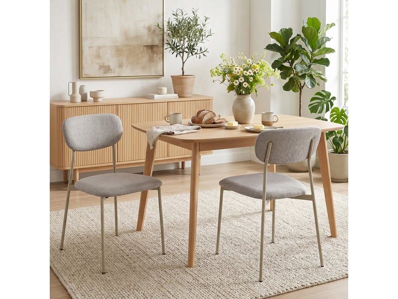  Lot de 2 chaises de salle à manger modernes, chaises de cuisine empilables en tissu effet lin, marron clair  - Conforama C