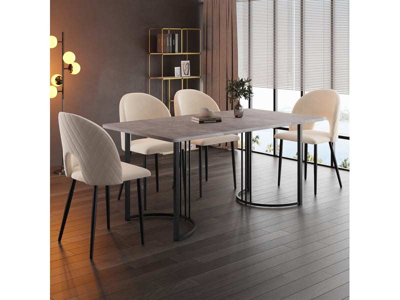  Table à manger 140x80 cm, de forme rectangulaire, coloris gris et noir, à l'aspect marbré, pied en métal, plateau en fibres de bois  - Conforama B