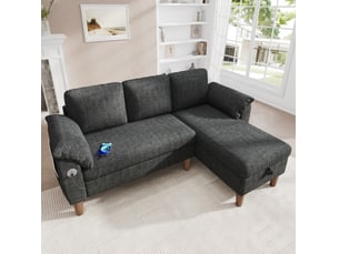 Canapé d'angle réversible fixe DESVIAE 3 places Polyester gris avec coffre de rangement