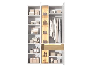 Armoire de chambre avec éclairage led et vitrine en verre, 122x50x200 cm, mdf blanc