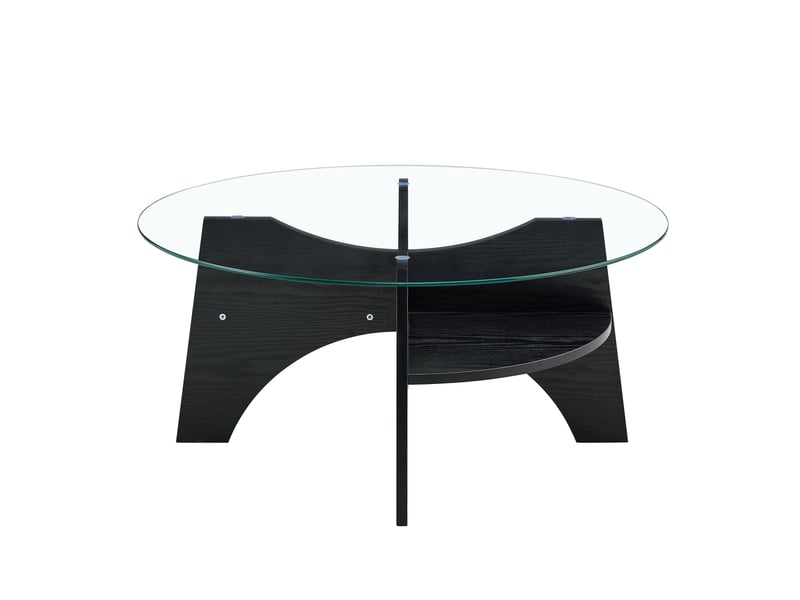  Table d'appoint rond 80×80×36 cm, mdf et verre, noir et transparent Fay Lum - Conforama A