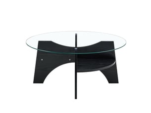 Table d'appoint rond 80×80×36 cm, mdf et verre, noir et transparent