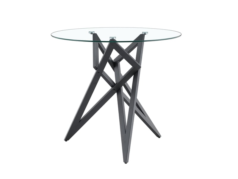  Table basse ronde en verre trempé ø 85 cm, piètement géométrique en métal noir  - Conforama A