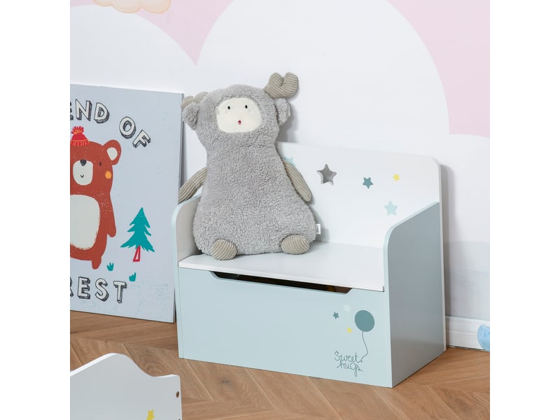  Banc de rangement en bois avec dossier pour enfants de 3 à 6 ans, 60 x 30 x 50 cm, bleu  - Conforama C