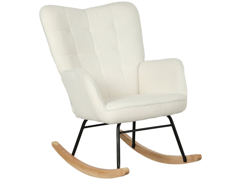  Fauteuil à bascule rocking chair revêtement effet laine bouclée, structure en acier 71 x 98 x 101 cm blanc  - Conforama B