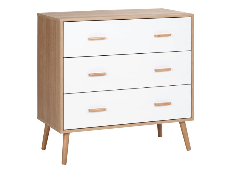  Commode surélevée à 3 tiroirs pour salon et chambre, en bois, 80 x 39 x 80 cm, blanc et bois.  - Conforama A